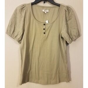 Madewell Henley Top Women S Small Eyelet-Sleeve Shirt Minimalist Peasant NEW